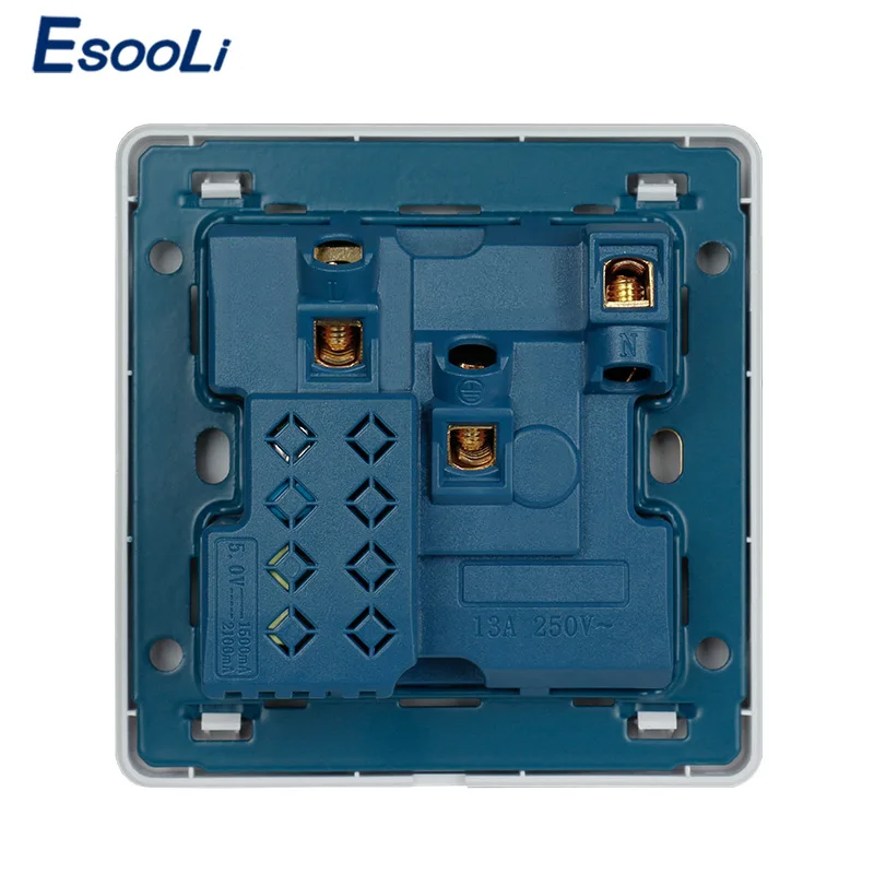 Esooli настенная розетка 13A универсальная 5 отверстий переключаемая 2.1A двойной usb