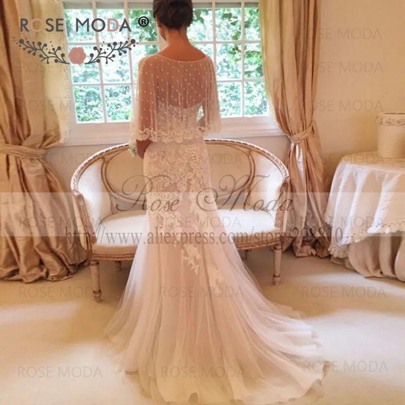 lace wedding dress with capee