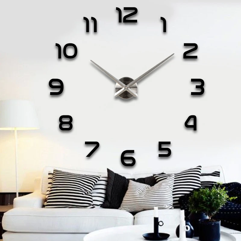 

Silver pointer new sale wall clock clocks reloj de pared watch 3d diy Acrylic mirror Stickers Quartz Modern Home Decoration