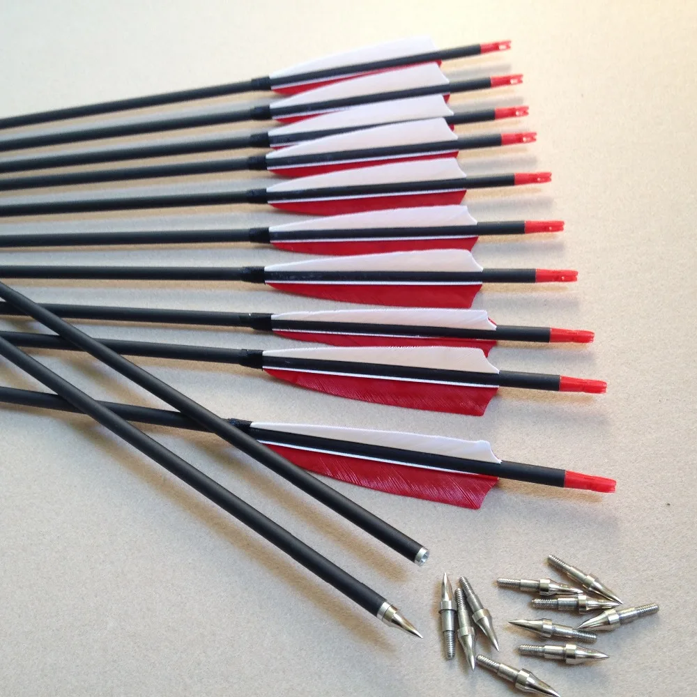 12PK Carbon Arrow real feathers for Achery longbow hunting Recurve Bows