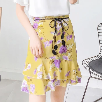 

Summer Bushes High Waist Tights Tie Up Flowers Pressure Rock Women Casual Asymmetrical Rock Streetwear Irregular Mini Skirts