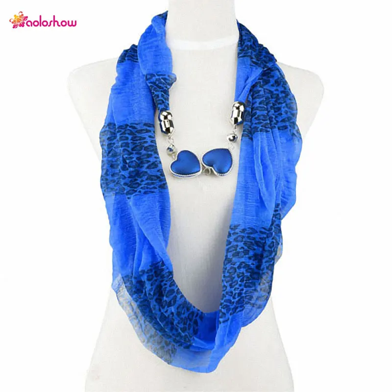

AOLOSHOW Fashionable Jewelry Heart Scarf Necklace for Women Acrylic Charm Infinity Endless Loop Scarf Shawl Chiffon NL-2021