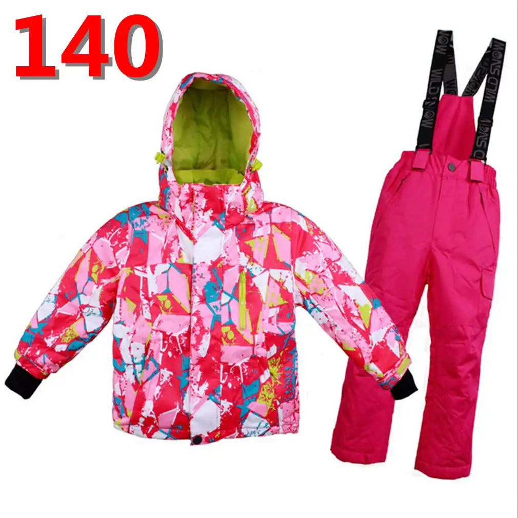 Детский лыжный костюм; зимняя водонепроницаемая ветрозащитная теплая одежда; лыжные комплекты; куртка+ брюки; лыжные и сноубордические костюмы - Цвет: rosered140