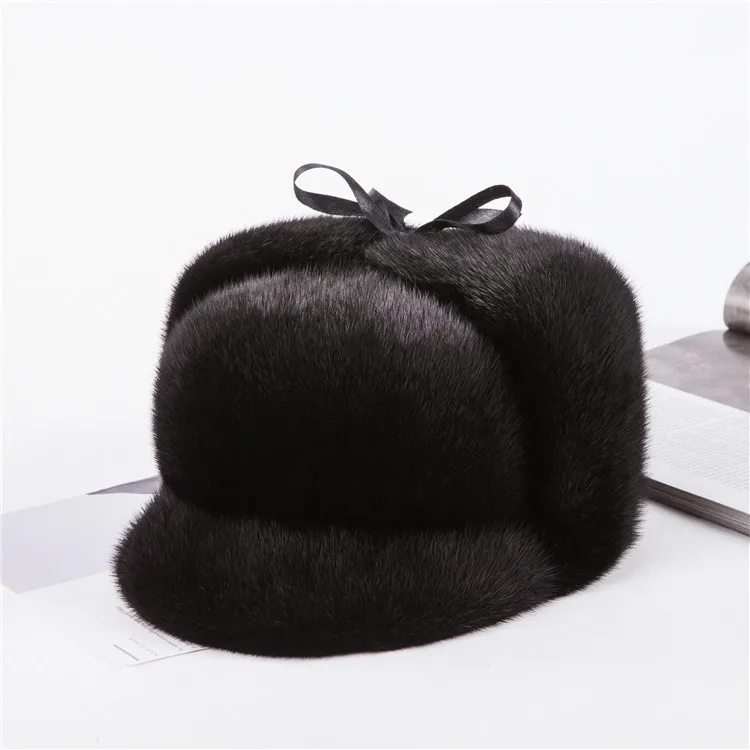 best men's bomber hats 2020 new men mink fur hat New Fashion Men's real Mink Fur Winter Warm Hat / Cap Flat frosted marten fur Hat orange mad bomber hat Bomber Hats