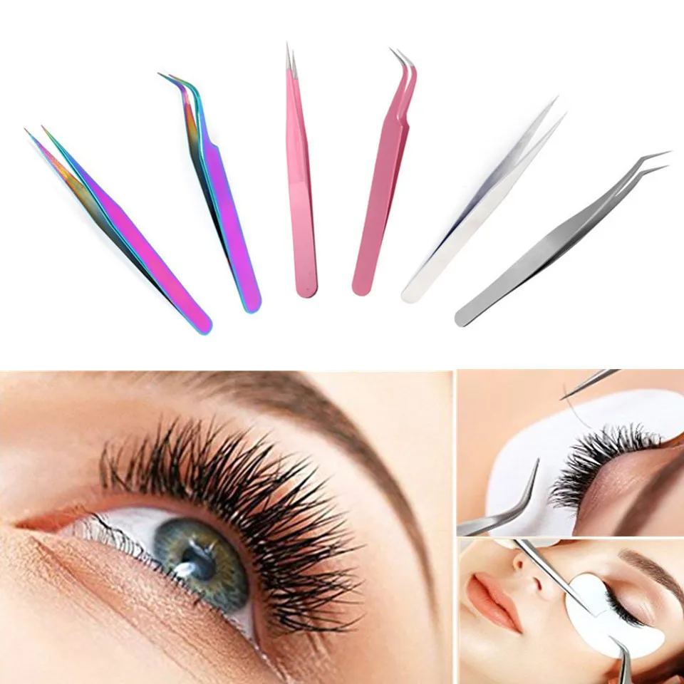 

NEWCOME Stainless Steel Anti-Static Eyelash Extensions Curved Straight Tweezers for Eyebrow Professional Tweezers Makeup Tools