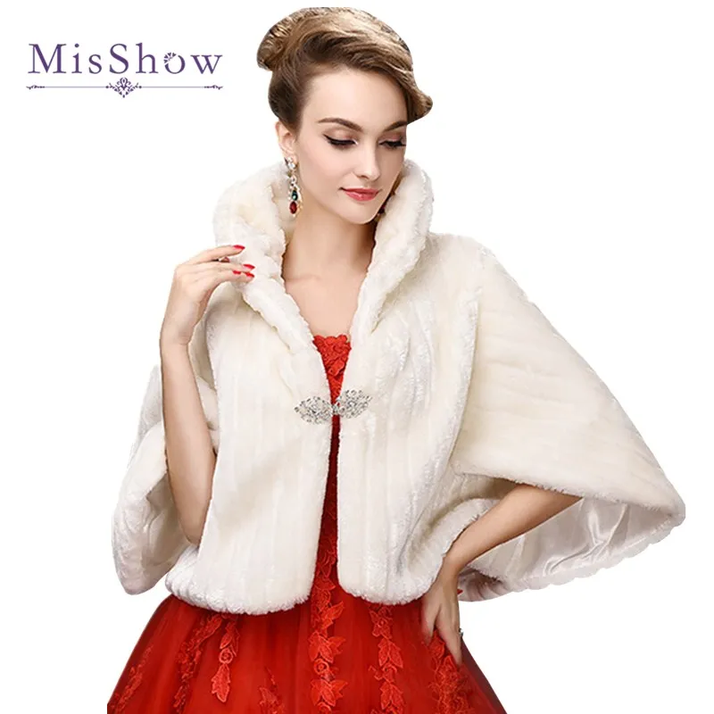 

MisShow New Bridal Boleros Faux Fur Bridal Wedding Accessories 2019 Jacket Bridal Winter Warm Bride Wrap Shawl Cape Short Coat