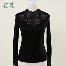 Шелковая рубашка с рукавами Водолазка женская половина кружева шелк Футболка 110 г/м шелк