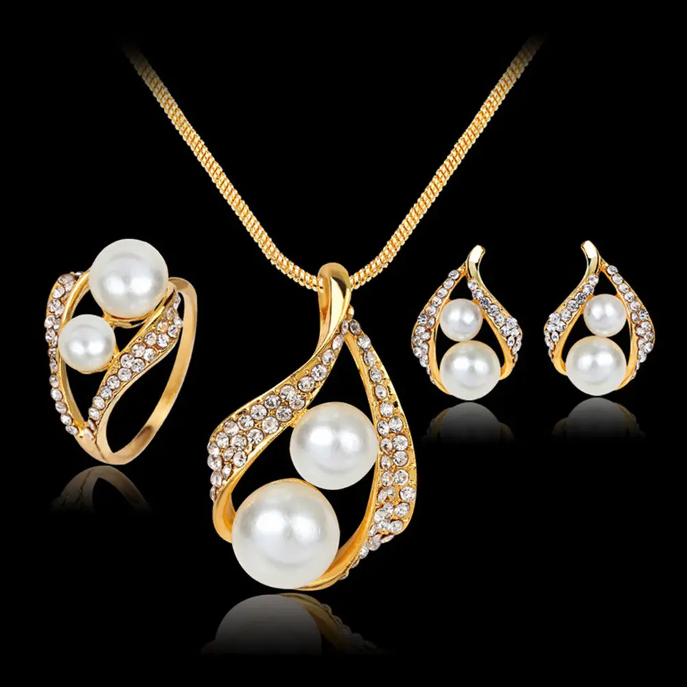 Luxury Brand Imitation Pearl Necklace Earrings Wedding Jewelry Sets