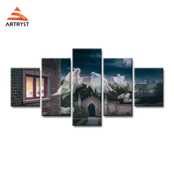 

5 pieces modern ghost witch oil painting picture HD print canvas on the wall art Halloween home decor for the living room poster