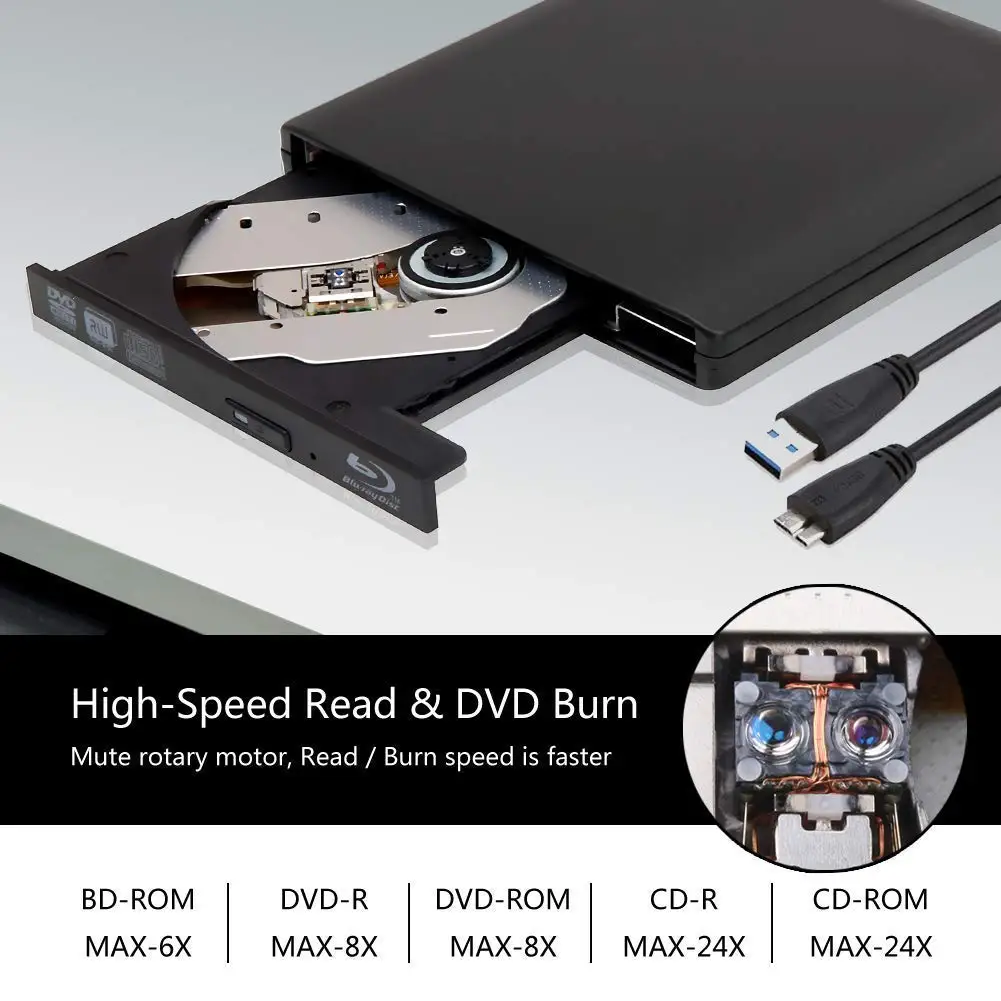 

Blu-Ray USB 3.0 External DVD CD Drive CD/DVD-RW Writer Player for Laptop Notebook PC Desktop Computer Fast Data Transfer