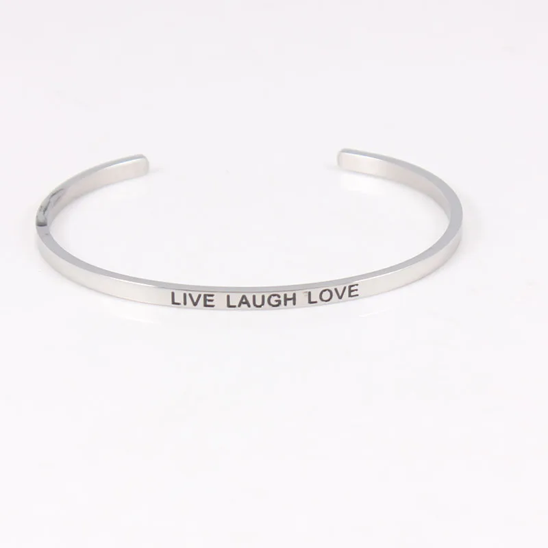 

2018 Stainless Steel Bracelets & Bangles Engraved LIVE LAUGH LOVE Positive Inspirational Quote Cuff Mantra Bracelet for Women
