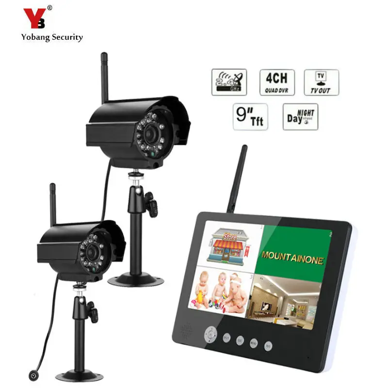 

2.4G 4CH QUAD DVR Security CCTV Camera System Digital Wireless Kit Baby Monitor 9" TFT LCD Monitor+ 2 Cameras