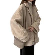 Однобортный жакет с имитацией овчины, осенняя и зимняя женская куртка, новая свободная куртка с длинными рукавами в стиле ретро