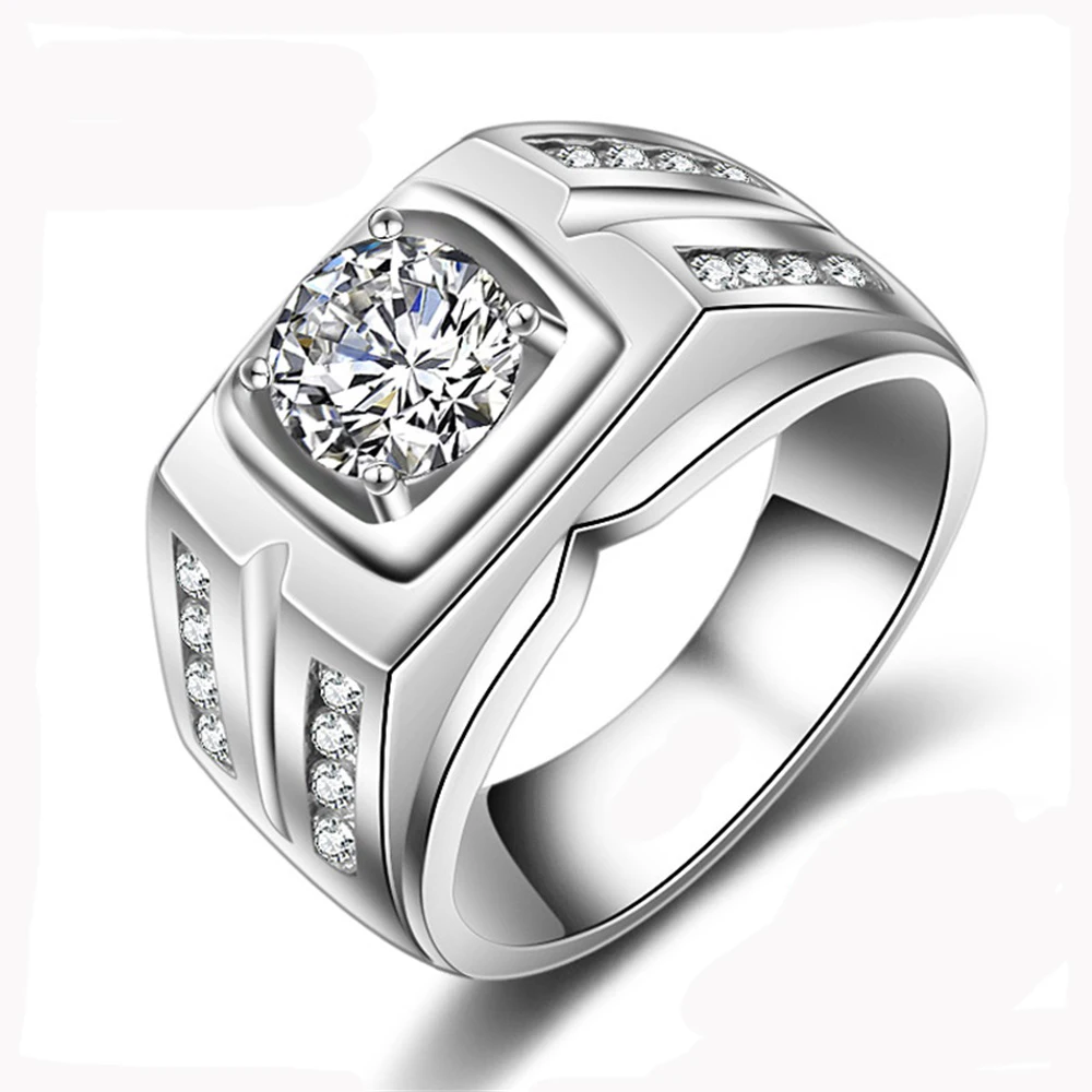 YANHUI Original Natural 925 Silver Rings For Men Sona 1 Carat Diamant Engagement Rings Cubic Zirconia Wedding Rings Men Jewelry