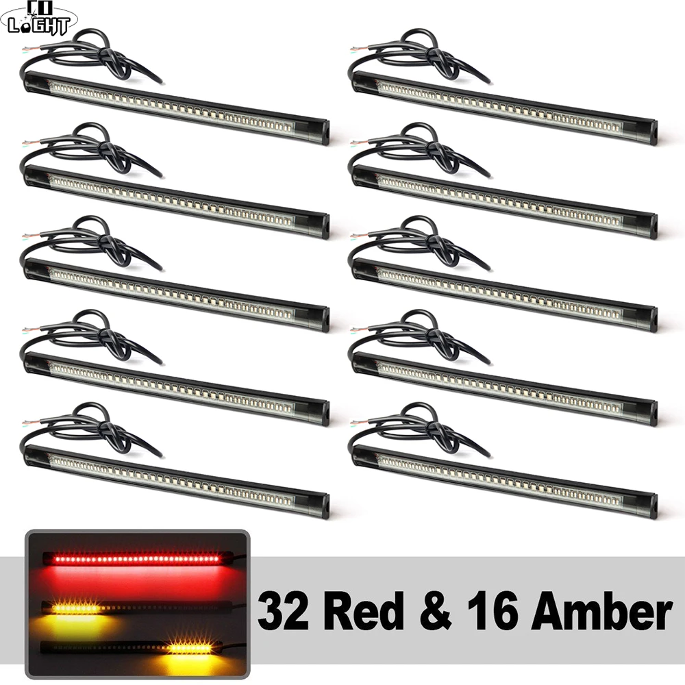 

CO LIGHT Flexible Universal 48 LED Brake Tail Stop Light Led Strip Motorcycle Led Turn Signal License Plate Strip Red/Amber 12V