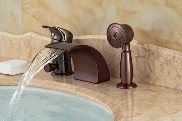 Luxury Oil Rubbed Bronze Roman Waterfall Tub Faucet 3 Pcs Sink Mixer Luxury Oil Rubbed Bronze Roman Waterfall Tub Faucet 3 Pcs Sink Mixer Tap Diverter W