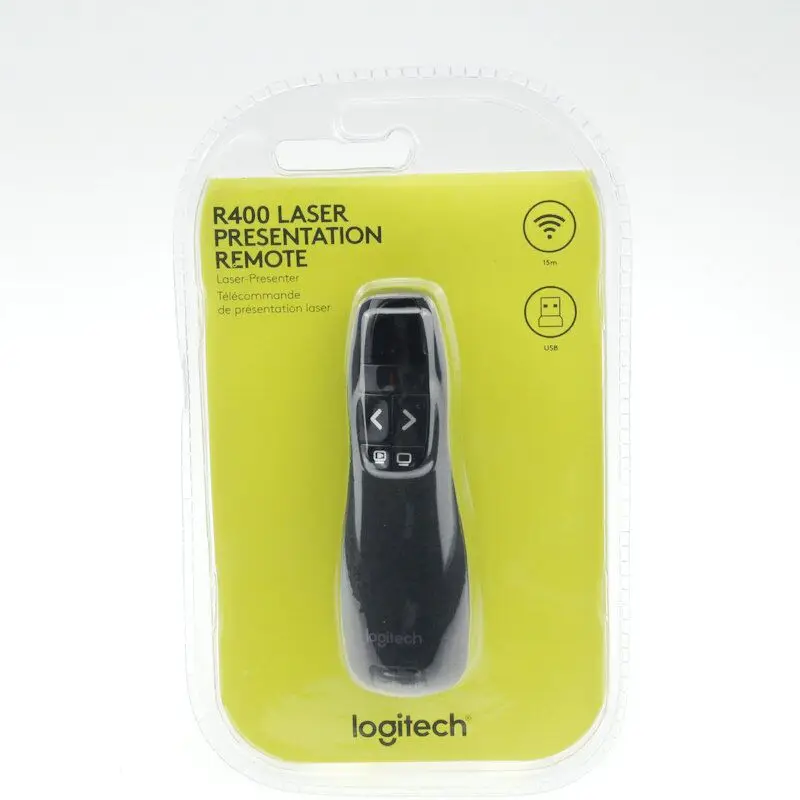 JSHFEI مؤشر ليزر لوجيتك 2.4 GHz R400 التحكم عن بعد IR PPT مقدم USB اللاسلكية RF عرض الأحمر الليزر