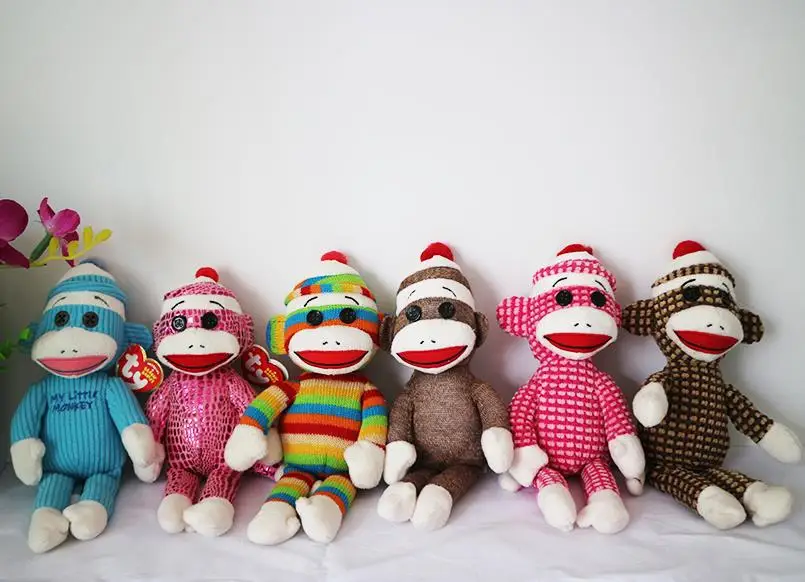 TY Beanie Babies Socks the Sock Monkey Pink Quilted Rainbow Stripes
