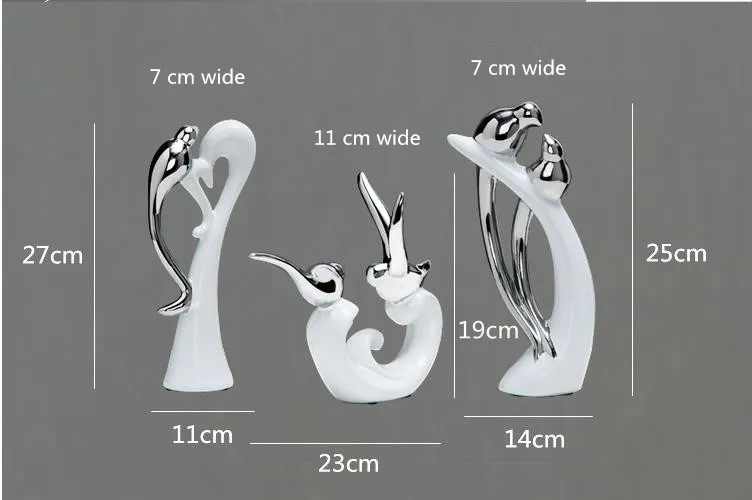 Три милые белые гальванизированные керамические птицы ремесла, домашний офис настольные украшения подарки, красивые птицы, европейский стиль страны