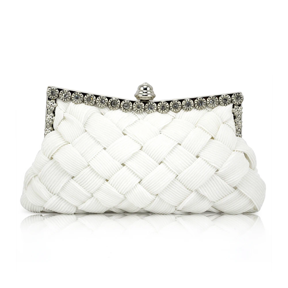 

TEXU Elegant Ladies White Satin Bridal Evening Prom Clutch Handbag Purse Gift