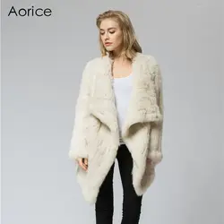 CR021-1 вязаные с натуральным кроличьим мехом пальто куртка-пальто русский женские зимние толстые теплые натуральная пальто с мехом