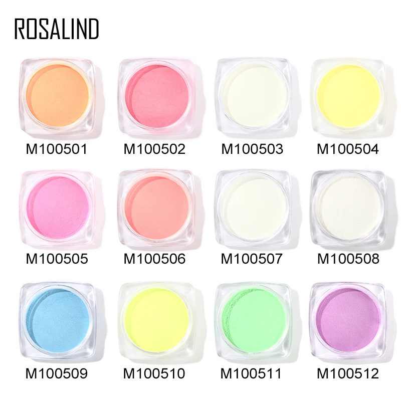

ROSALIND Glitter Powder 12 Colors Fluorescent powder polish for Nails Bright Glitter Semi Permanent uv Nail Art Cured Manicure