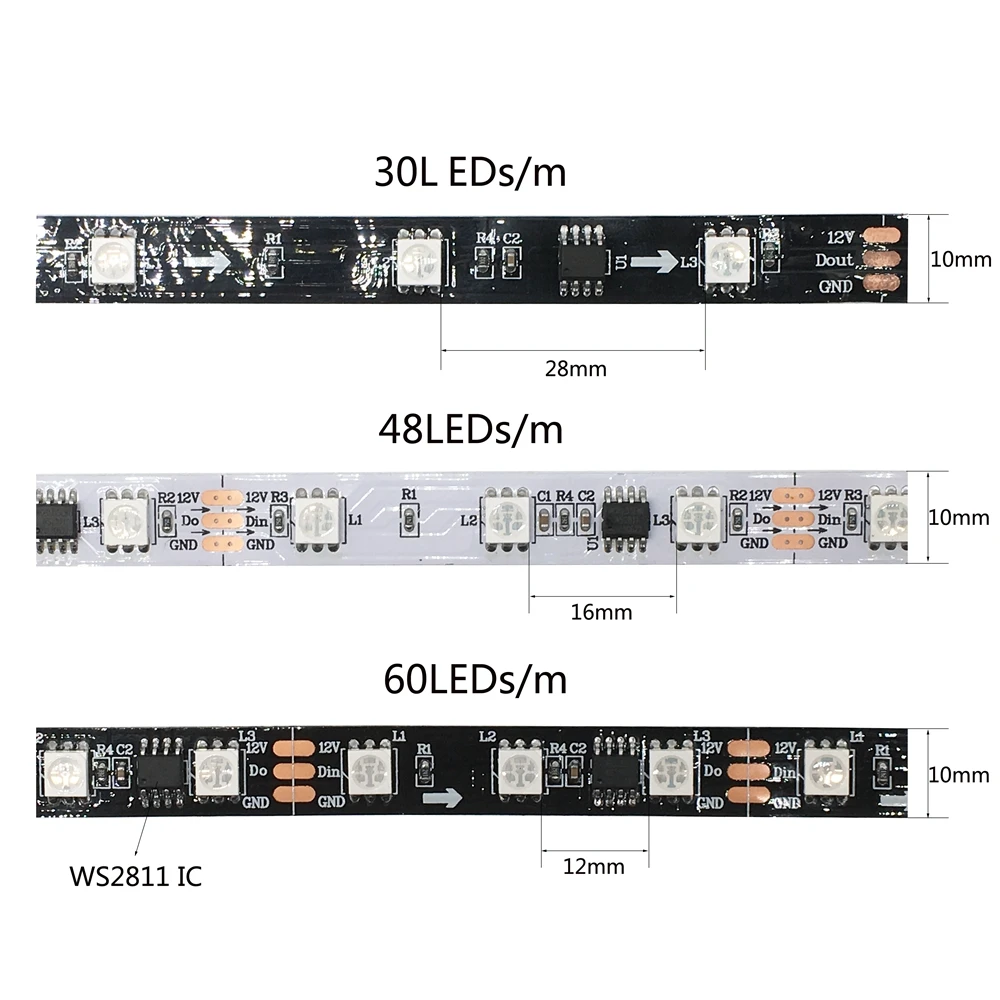 DC12V WS2811 5050SMD цветных (RGB) светодиодных лент адресуемых IC 30/48/60 светодиодов/m Led