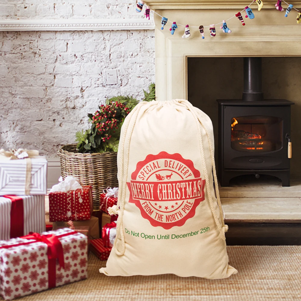 Wholesale Blanks 2018 Christmas Canvas Sacks Christmas Drawstring Bags