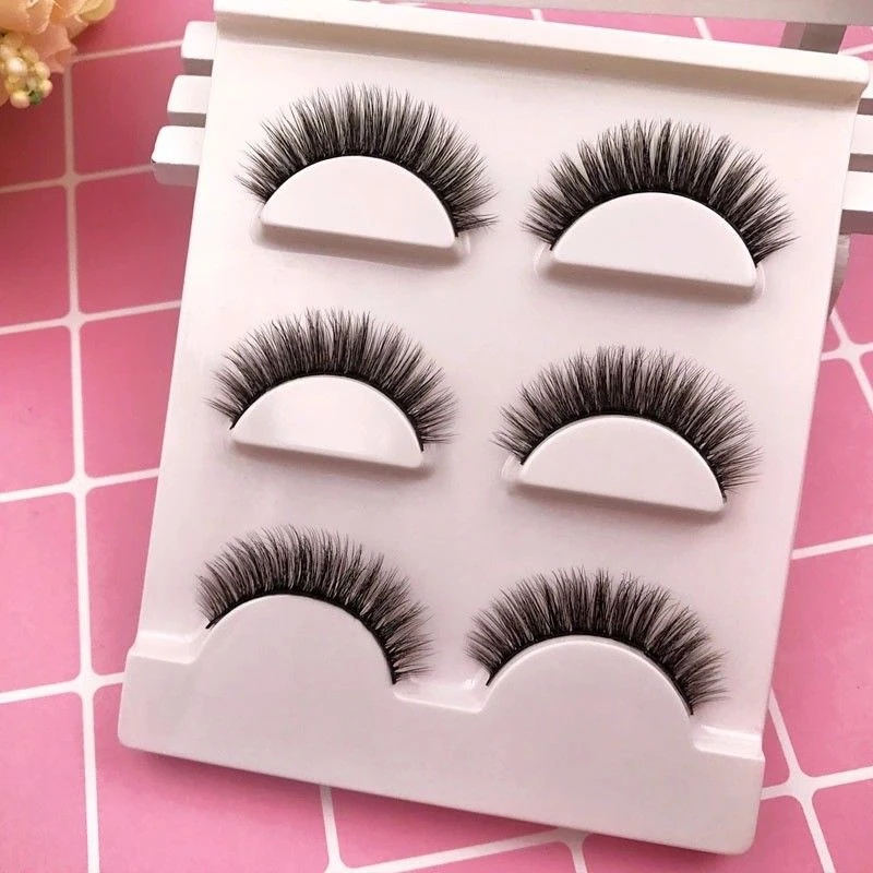 

3 Pairs Natural Eyelashes Mink Handmade Thick Fake Lashes Cross Long Soft False Eyelash Extension Individual Beauty Makeup Tools