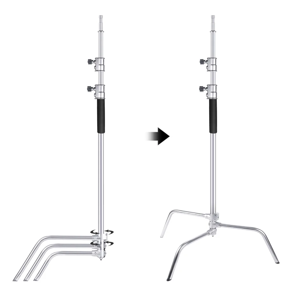 Neewer Модернизированный из нержавеющей стали сверхмощный c-стенд с одной регулируемой гибкой ногой, 58,6-121,6 дюймов/149-309 см высота