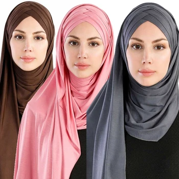 Jersey Scarf Soft Plain Cotton Instant Hijab Shawls and Wraps foulard Headscarf