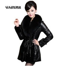 4XL кожаная куртка женская верхняя одежда средней длины меховое пальто кожаная куртка толстый воротник из искусственного лисьего меха Jaqueta Couro