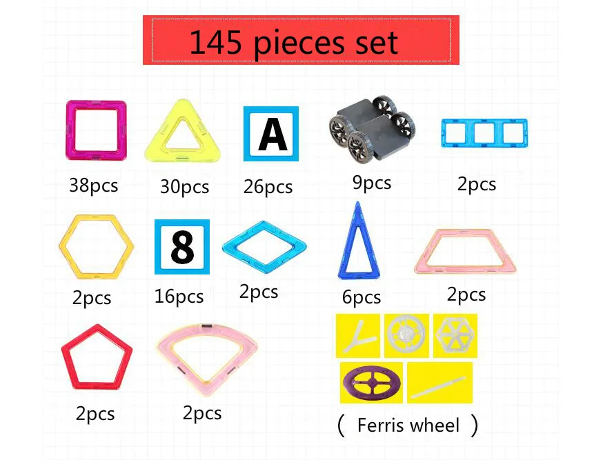 Горячие 145 шт удивительные детские игрушки магнитные блоки Строительные строительные игрушечные кирпичи магнит Дизайнер 3D Diy игрушки для мальчиков девочек - Цвет: 145pcs mix color