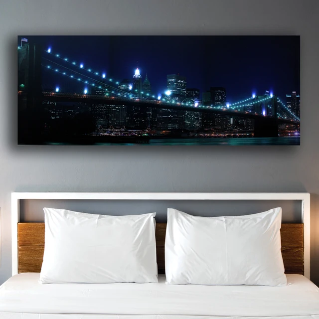 Led wall picture New York and Brooklyn Bridge skyline night canvas art