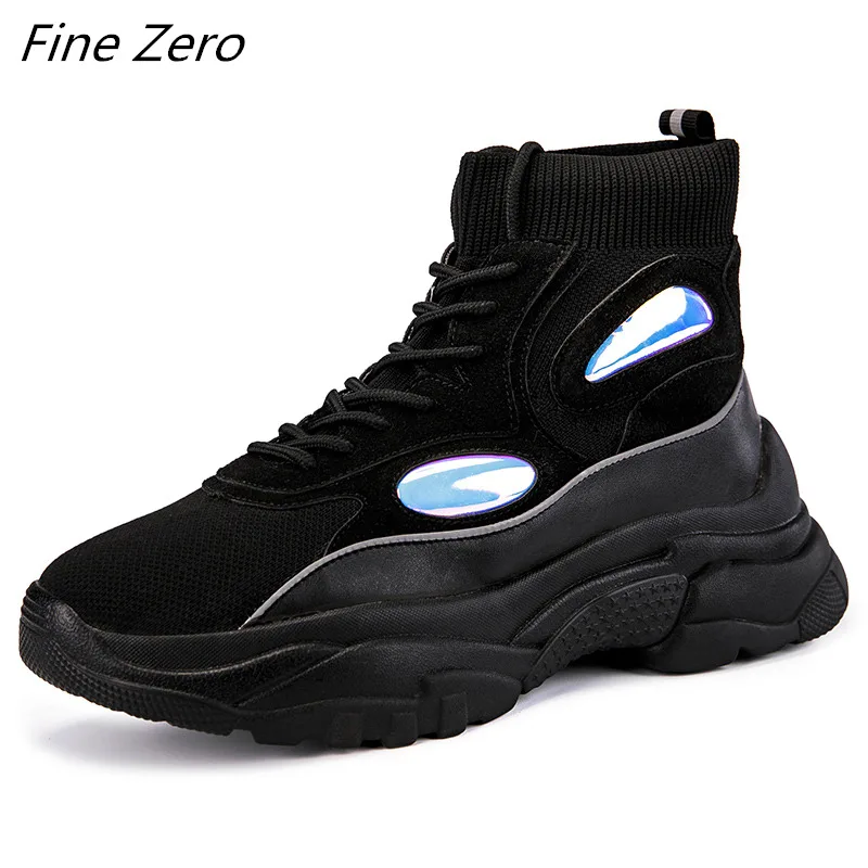 Новинка; Брендовые мужские кроссовки на платформе; обувь для бега на толстой подошве, визуально увеличивающая рост; женская обувь на массивном каблуке 6 см; брендовая уличная прогулочная обувь - Цвет: black