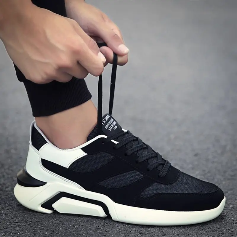 Tênis Lazer black Coreana Breathable Leather Lona Leather Breathable black E Versão Homens Sapatos Gray Breathable gray Único Respirável Da white Estudante Tendência white De grey Leather Cinza Selvagem Breathable Inglaterra wTz0qgx