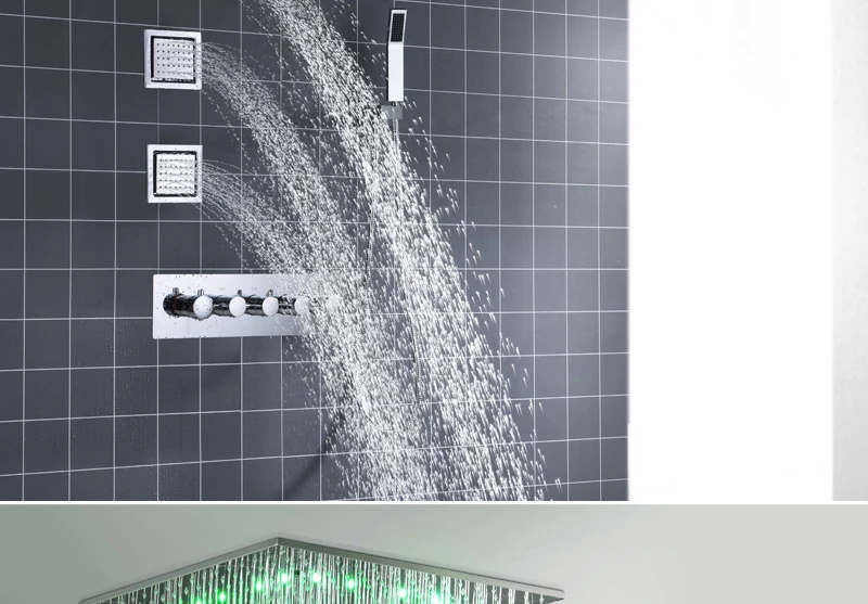 Big 20 Inch Overhead Ceiling LED Rain Spa Shower Head Set Bathroom 5 Function Temperature Controller Shower 3 Wall Body Spray (14)