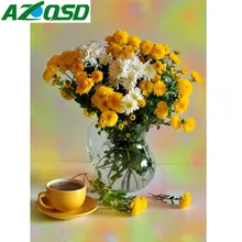

AZQSD Diamond Embroidery Flowers Handicraft Diamond Painting Yellow White Floral Mosaic Gift Full Square Drill Home Decor