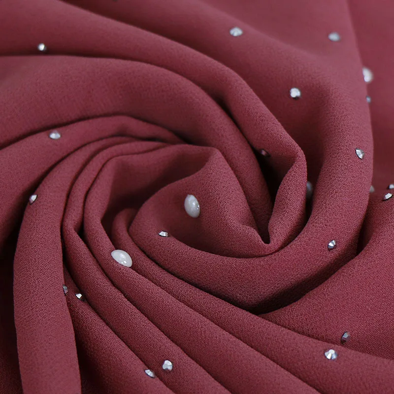 Новые однотонные шифоновые хиджабы с бусинами и бриллиантами, шали для мгновенного хиджаба, плотные шали для головы, мусульманские шали, качекол 180*70 см