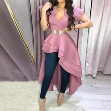 Fashion 2019 Women Short Sleeve Irregular Ruffles Blouse Casual Solid V-Neck Sexy Long Blouse Asymmetric Hem Slim Summer Top Fashion 2019 Women Short Sleeve Irregular Ruffles Blouse Casual Solid V-Neck Sexy Long Blouse Asymmetric Hem Slim Summer Top