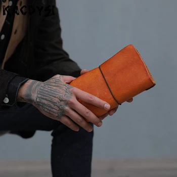

Real Leather Handmade Long Men Wallet Tanned Vintage Luxury High Capacity Women Purse Quality Wallets Card Holder Passport Purse