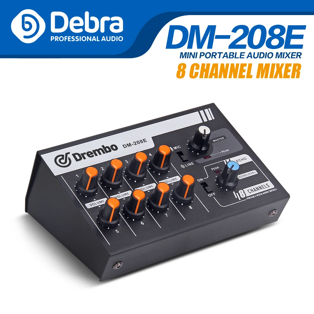 

DM-208E Mini Audio Mixer Portable Switchable Stereo 4 & Mono 8 Channels Microphone dj controller for Karaoke Party