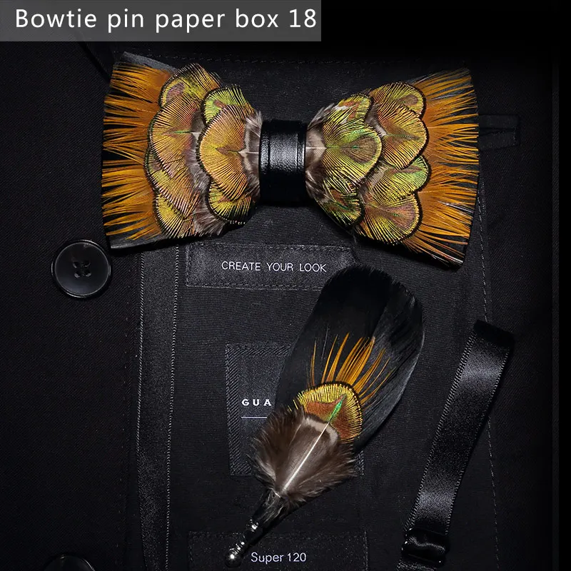 paper box 18 JEMYGINS, дизайн, галстук-бабочка, перо, бант, изысканная ручная работа, Мужская брошь для галстука-бабочки, деревянная булавка, подарочный набор, Свадебная вечеринка - Цвет: paper box 18