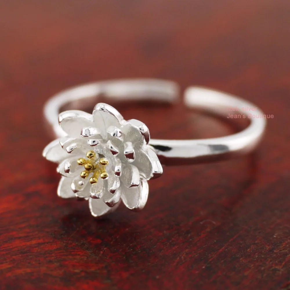 925 Sterling Silver Lovely Flower Lotus Open Adjustable Ring A3362in