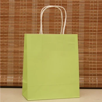 

20pcs/lot Paper Gift Bag With Handle Christmas Gift Package Bags Green Paper Bags With Handles For Wedding 18x15x8cm H0190