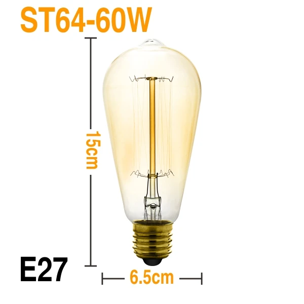 Винтажные лампочки Эдисона E27 E14 220 В лампа накаливания 25 Вт 40 Вт 60 Вт ST64 G95 T45 лампа накаливания Ретро светильник Эдисона для подвесных ламп - Цвет: ST64-60W
