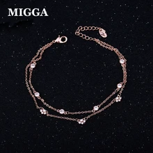 MIGGA нежный двухслойный кубический браслет с фианитами цвета розового золота женские ювелирные изделия