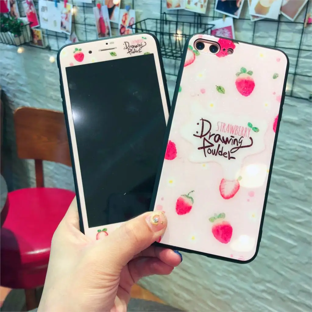 

Bright Fruit Strawberry Lemon 3D Edge Tempered Glass Hard Phone Case For iPhone 8 7 6 6s Plus X XS Screen Protector Full Cover