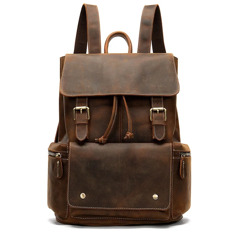 Кожаный мужской рюкзак WESTAL Crazy Horse, большой рюкзак для путешествий, школьные сумки для подростков, кожаный рюкзак для ноутбука 8507 - Цвет: 8507crazyhorse coffe