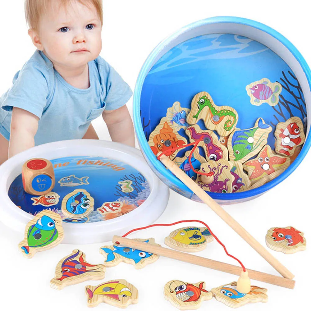 Children Fishing Puzzles Toys Wooden 3D Jigsaw Kids Funny Game